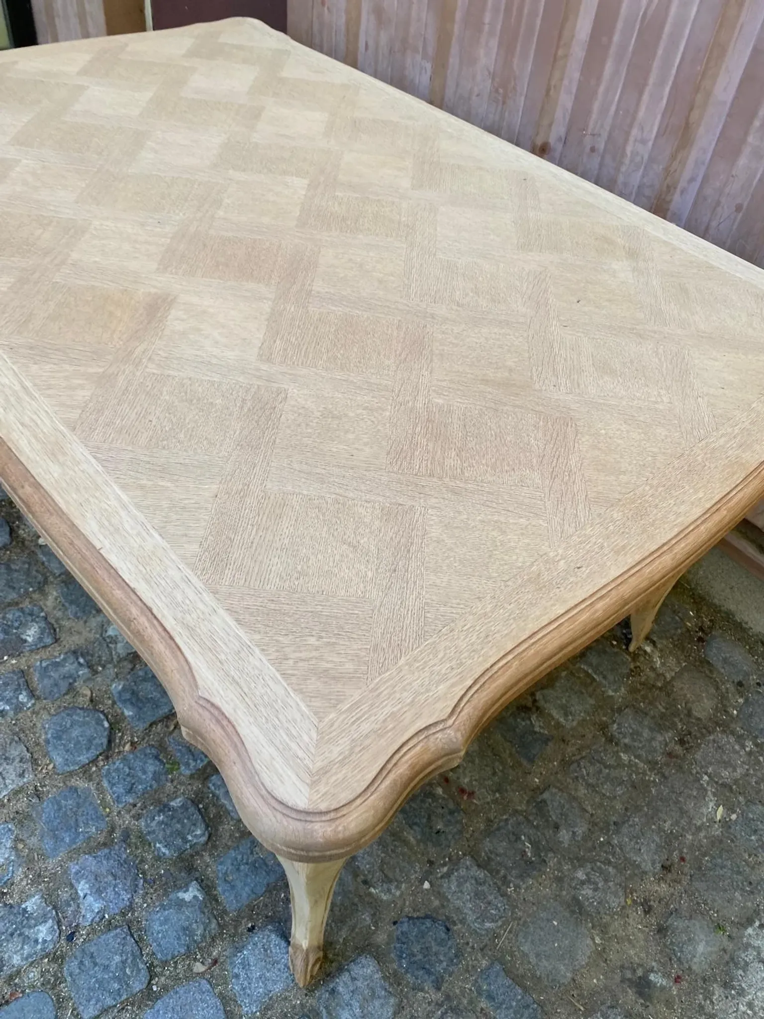 Louis XV dining table stripped in solid oak Versailles parquet 245cm