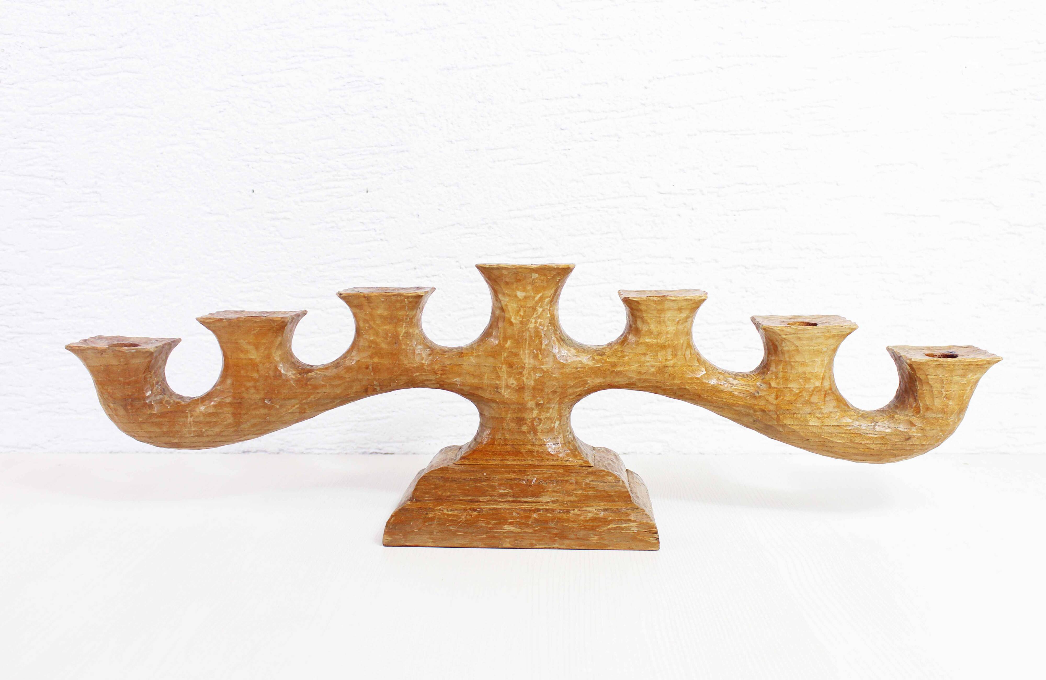 Anthroposophical candle holder in carved wood