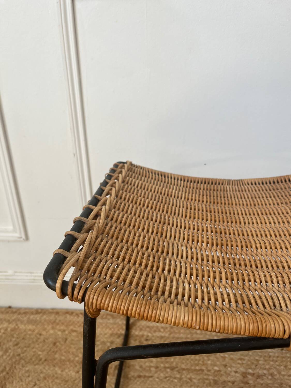 Pair of Raoul Guys stools for Airborne in wicker 1950