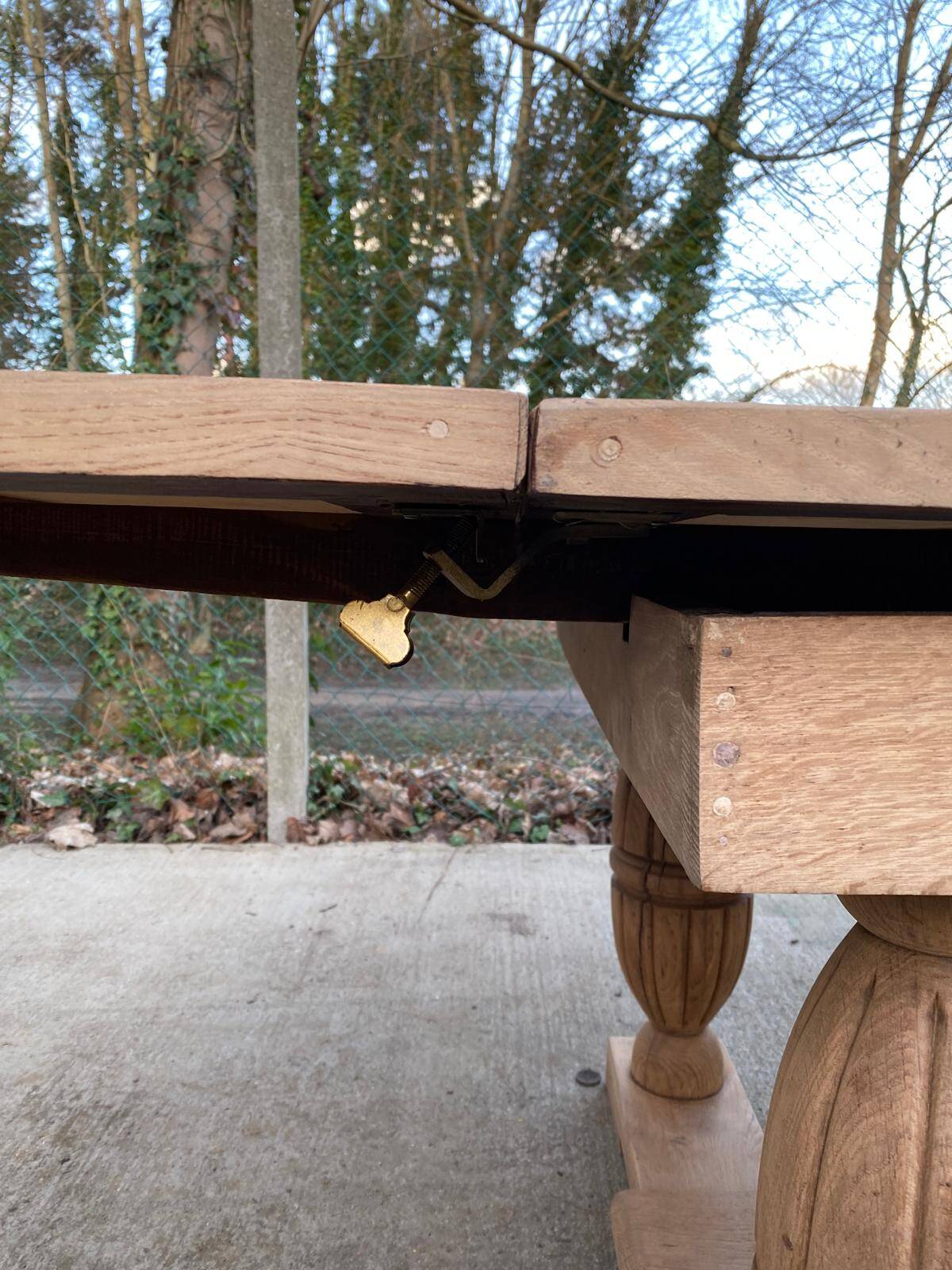 Renovated Art Deco monastery table, extendable, in raw oak, 250cm.