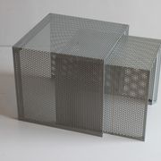 Grey perforated metal nesting side tables, 1990s set of two.
