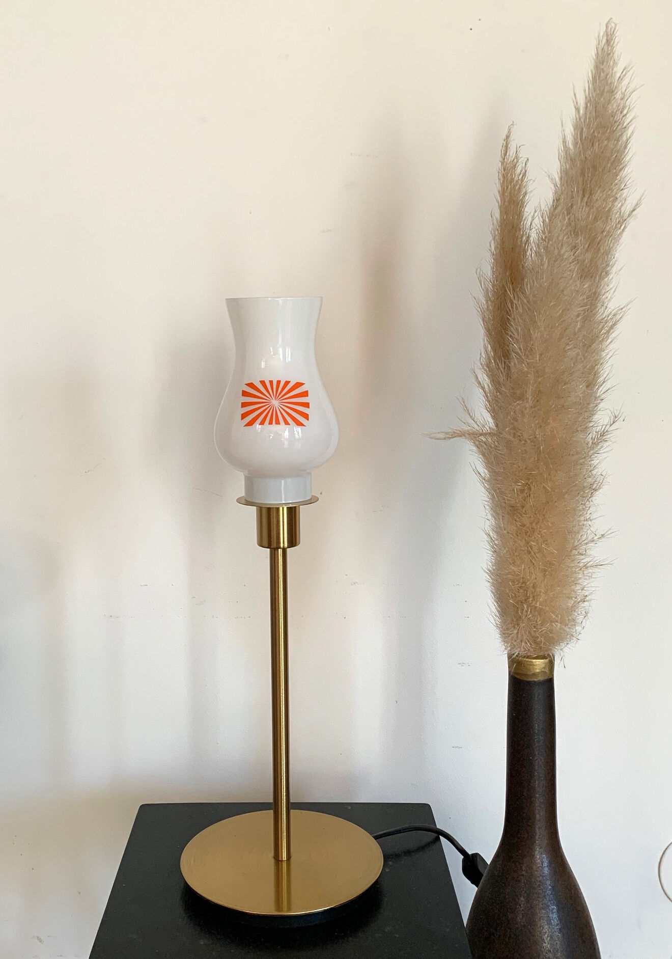 Fine tulip lamp straight opaline vintage restyled with a golden foot