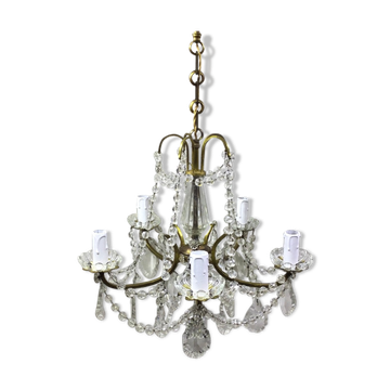 Lustre à 5 lumières en bronze et cristal