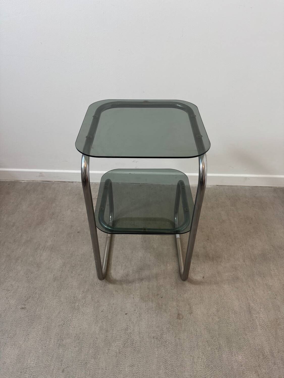 Smoked glass side table - bedside table.