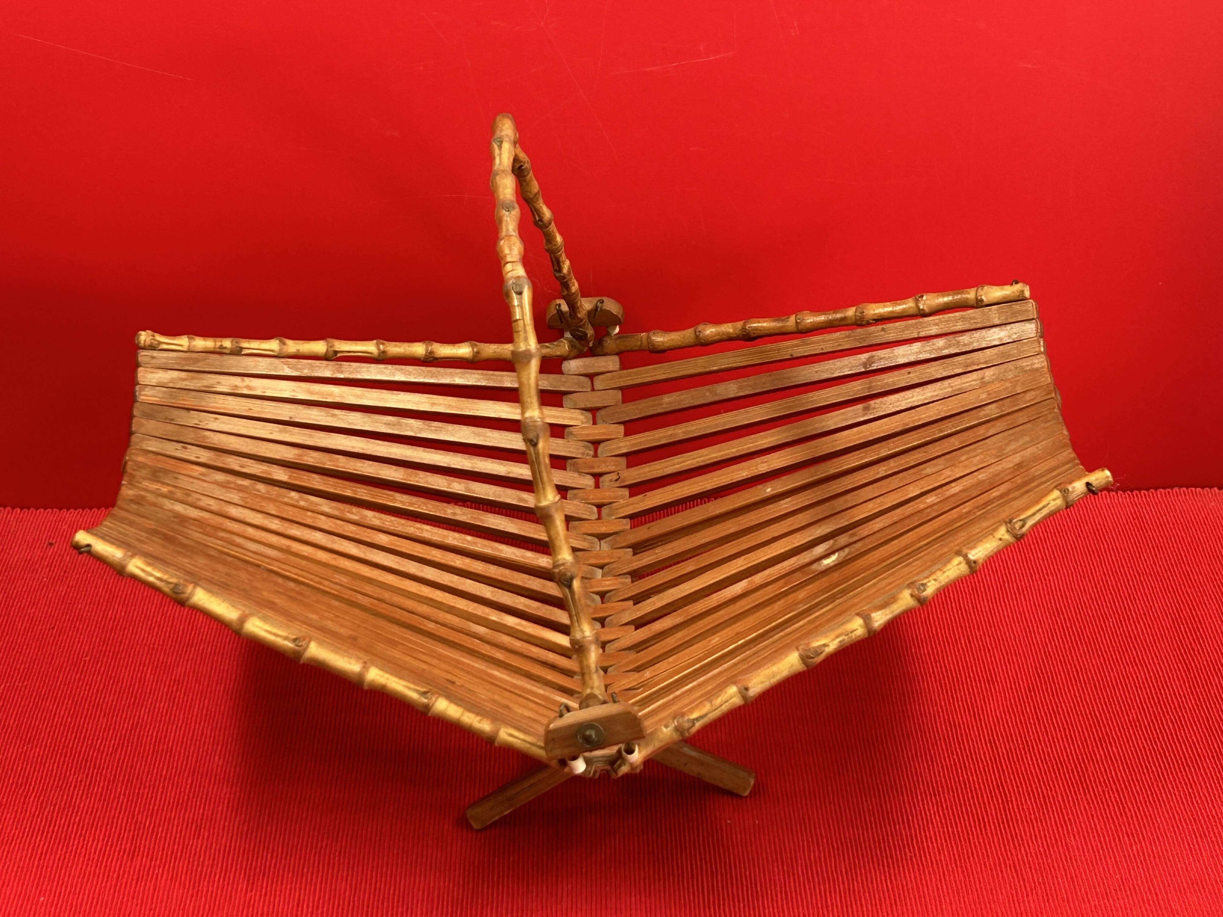 panier en rotin, bambou, corbeille vide poche vintage années 60