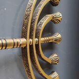 Jerusalem Menorah. Modernist style. In antique gold patinated brass. Dimensions: 15 x 20