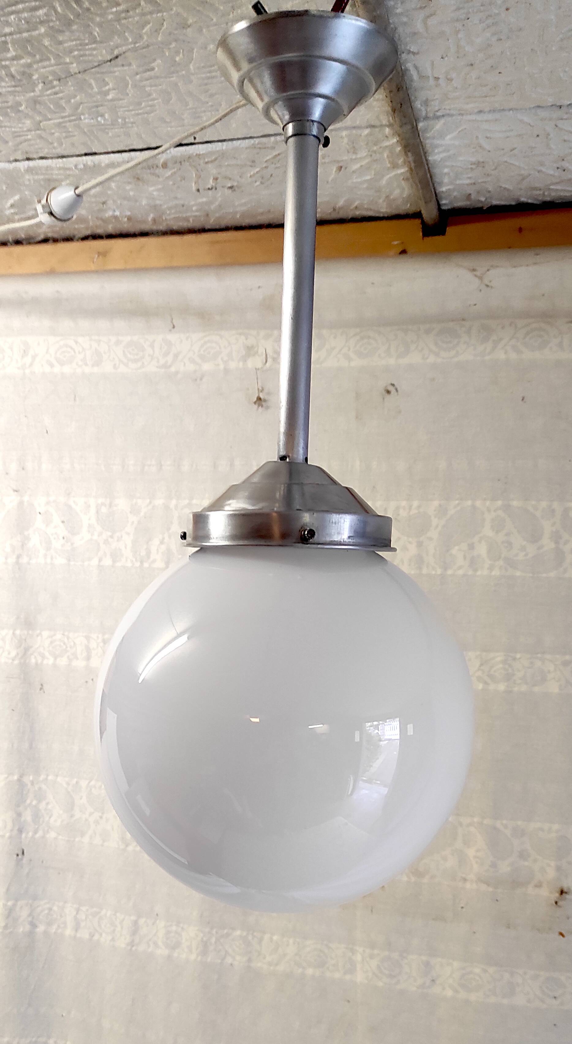 Opaline globe pendant light - mid-20th century