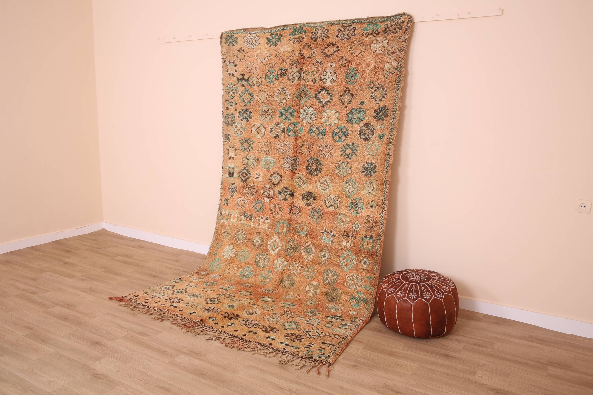 Peach Vintage Moroccan Rug 158 x 287 cm, Berber Wool Rug, Handmade Boho Rug