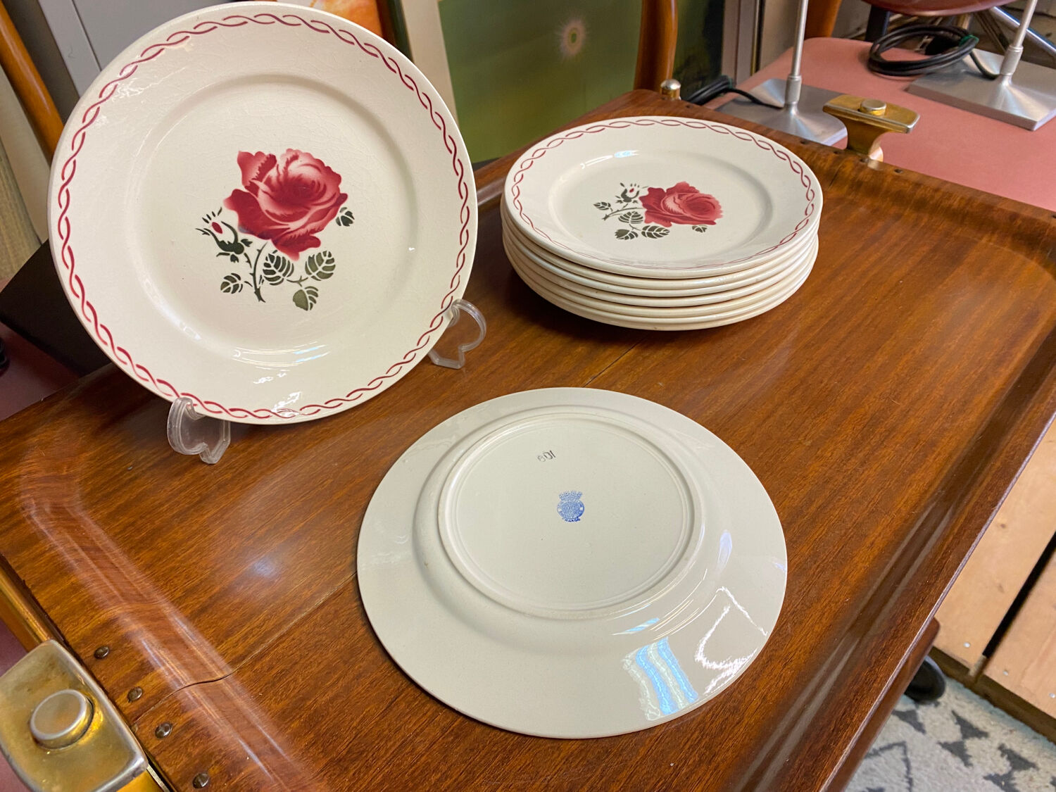 Dessert service 9 vintage Badonviller porcelain plates from the 60s