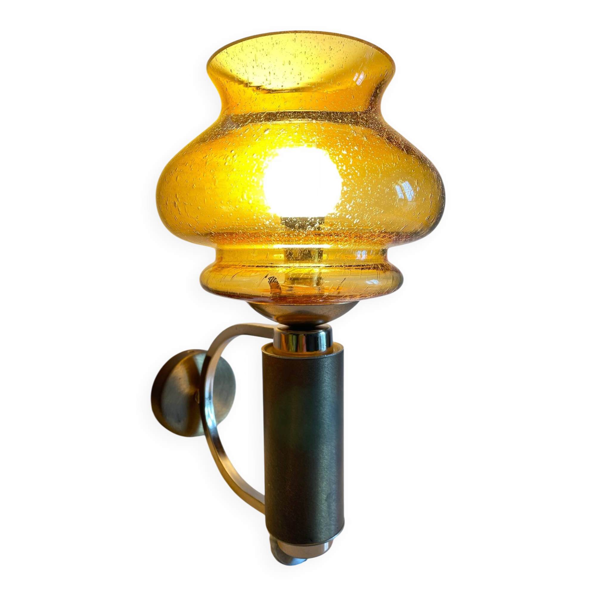 Vintage bubble glass brass applique