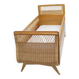 1960s oak and wicker baby bed