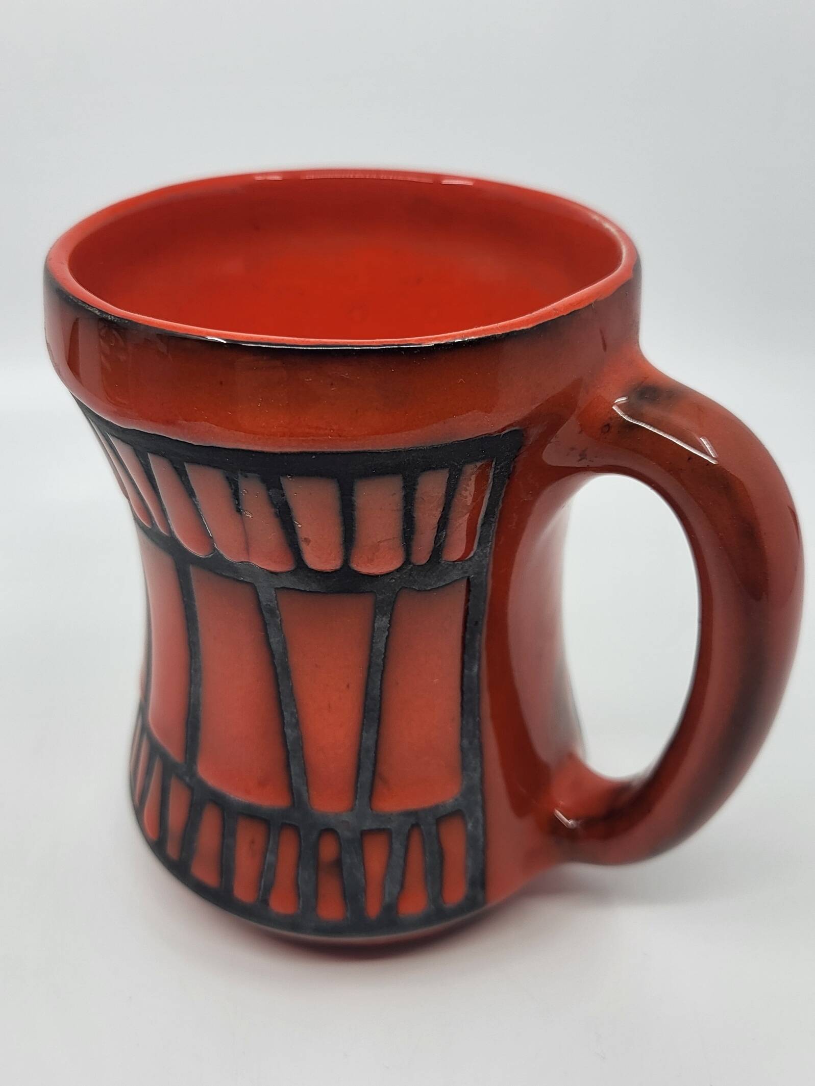 Vase handle Roger Capron in red ceramic, Vallauris, France 1950