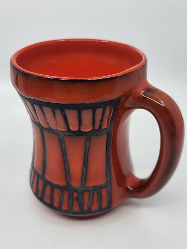 Vase ansé Roger Capron en céramique Rouge, Vallauris, France 1950