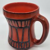 Vase handle Roger Capron in red ceramic, Vallauris, France 1950