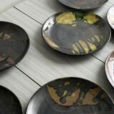7 terracotta plates, colorful handmade pottery