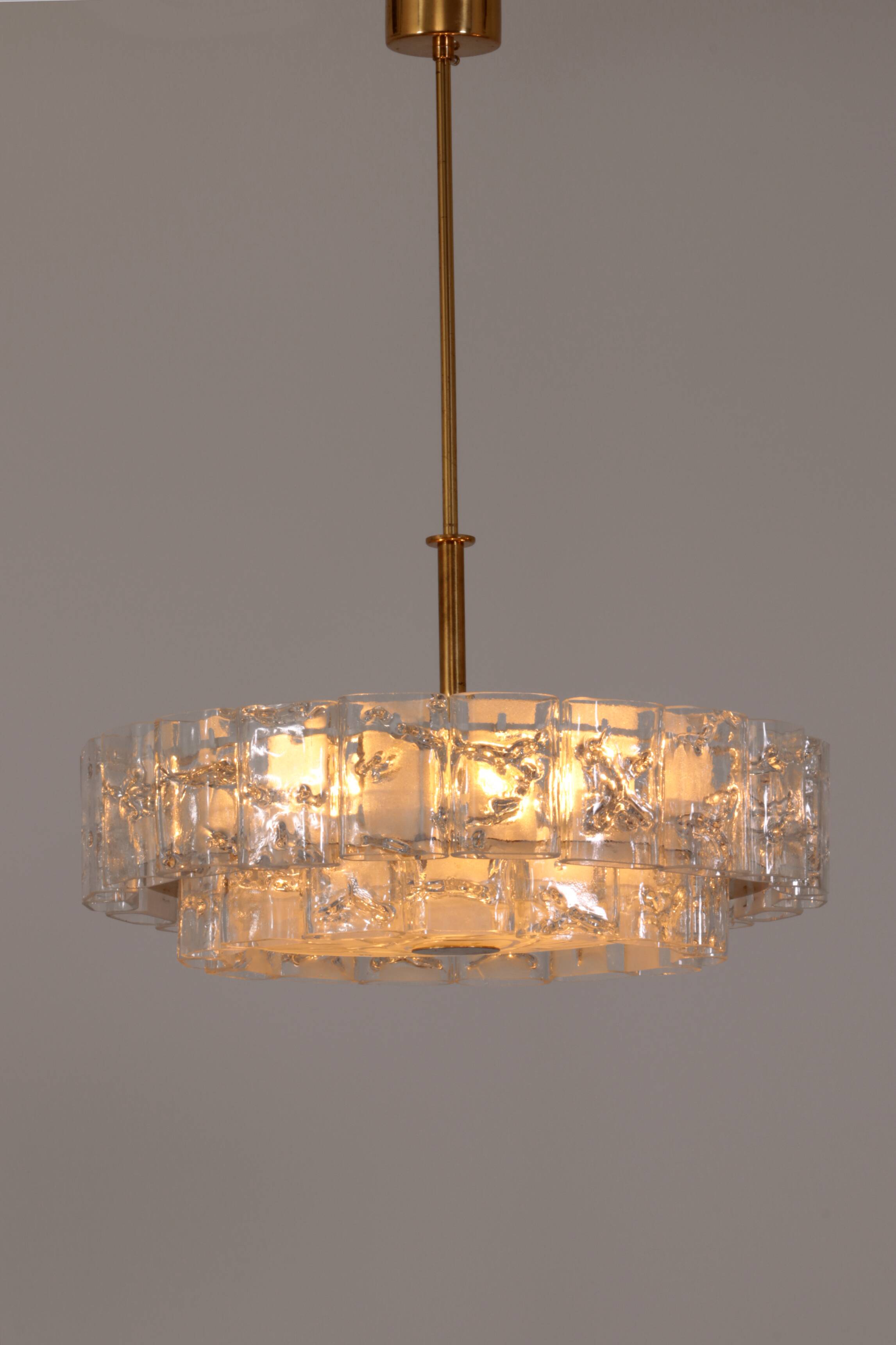 "Pair of Doria Leuchten Mid-Century Brass & Crystal Chandeliers, 1960s"