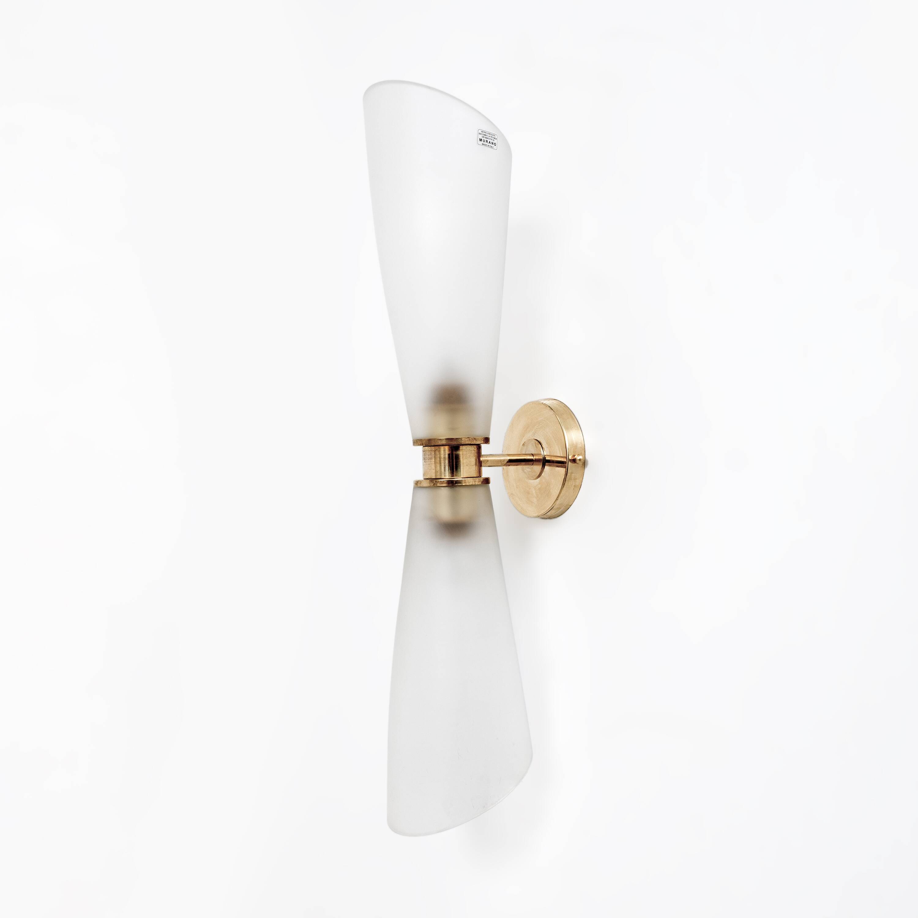 Pair of Satin Frosted Murano Glass Wall Sconces