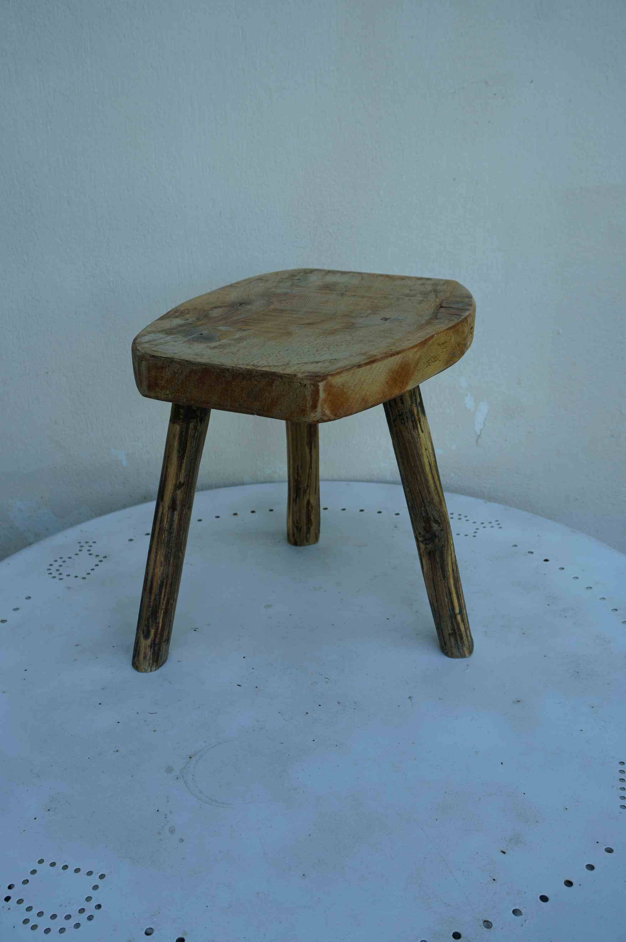 Vintage solid wood tripod stool