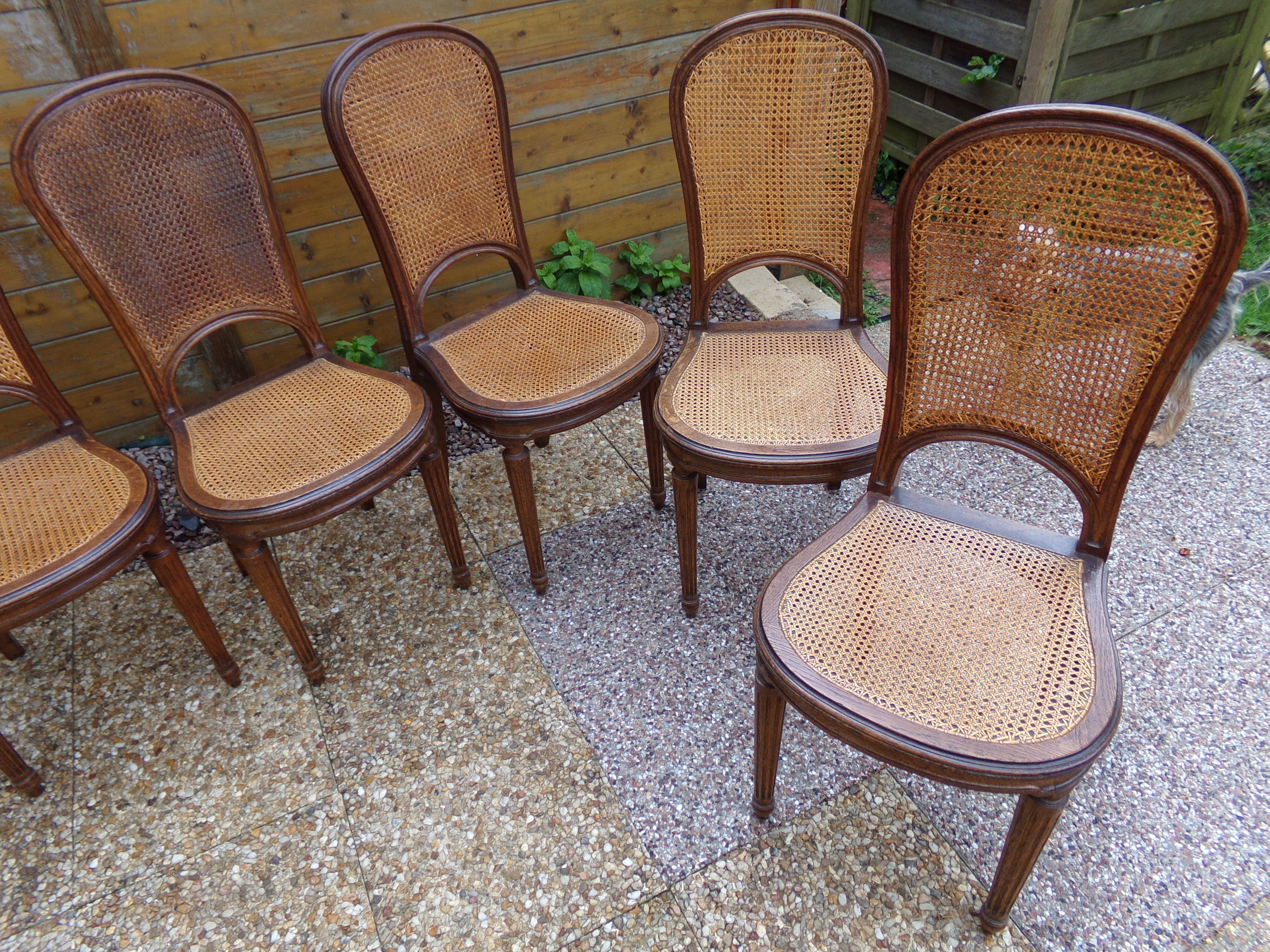Set of 8 Louis XVI style convertible chairs, canned, racket backrest