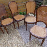 Set of 8 Louis XVI style convertible chairs, canned, racket backrest