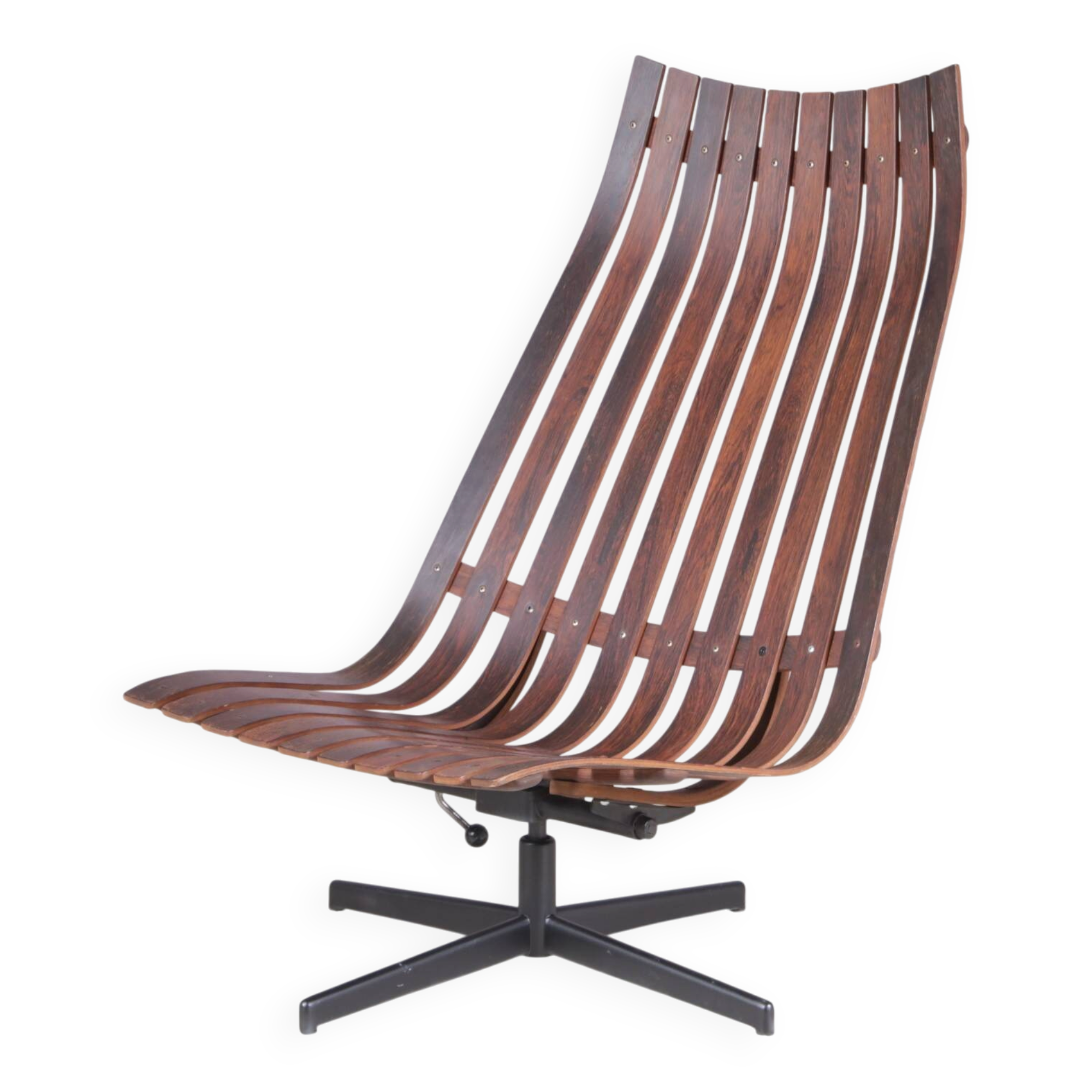 Lounge chair Rosewood with black metal cross base Hans Brattrud 1960s