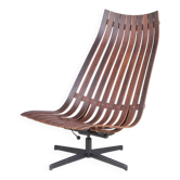 Fauteuil en palissandre avec base croisée en métal noir Hans Brattrud années 1960