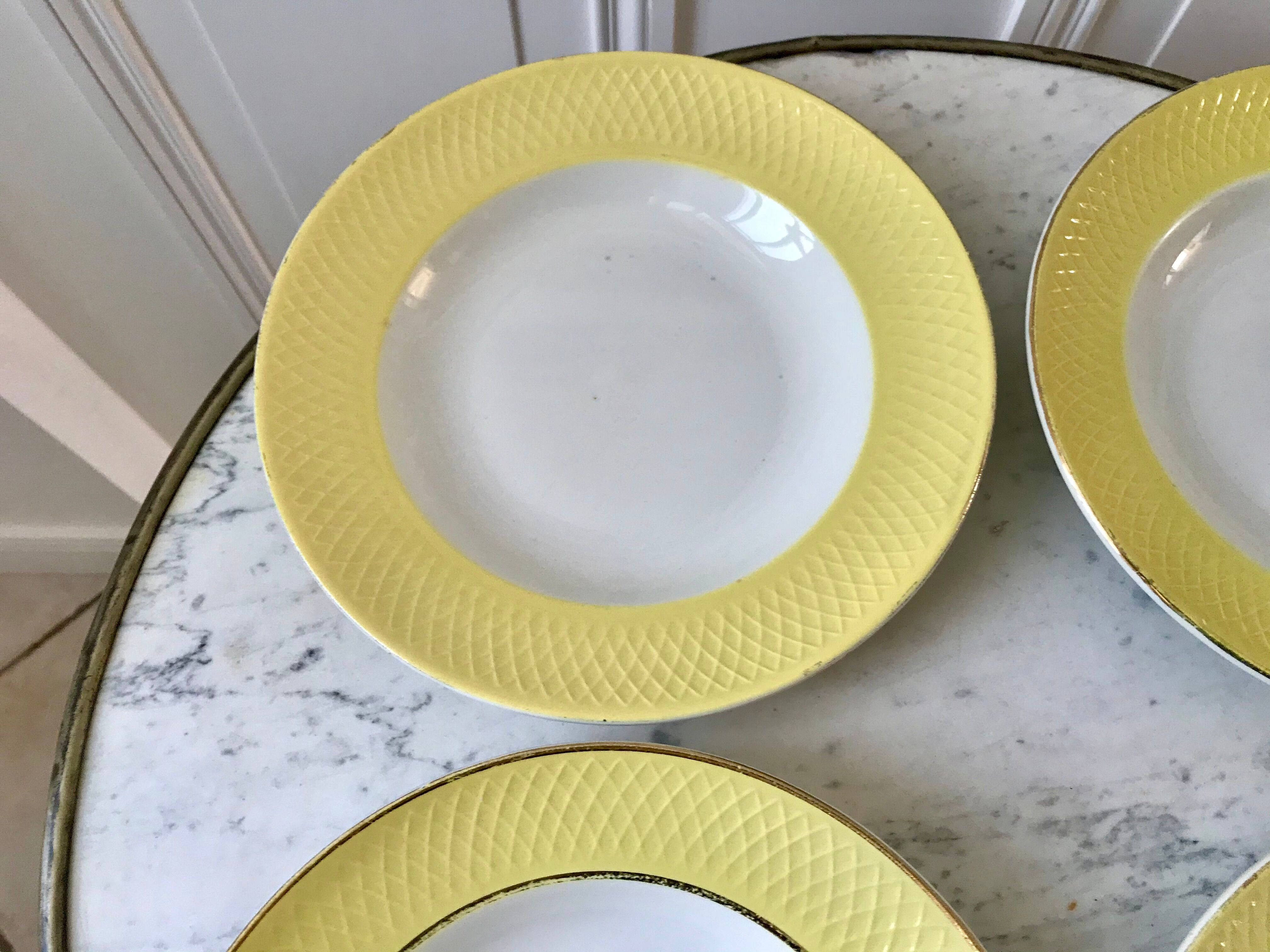 lot of 4 hollow plates Moulin des Loups jaunes textured years 50-60