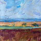 HST painting "Countryside landscape" Fields and valley in summer
