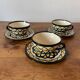 Set of 3 Breton earthenware cups & saucers