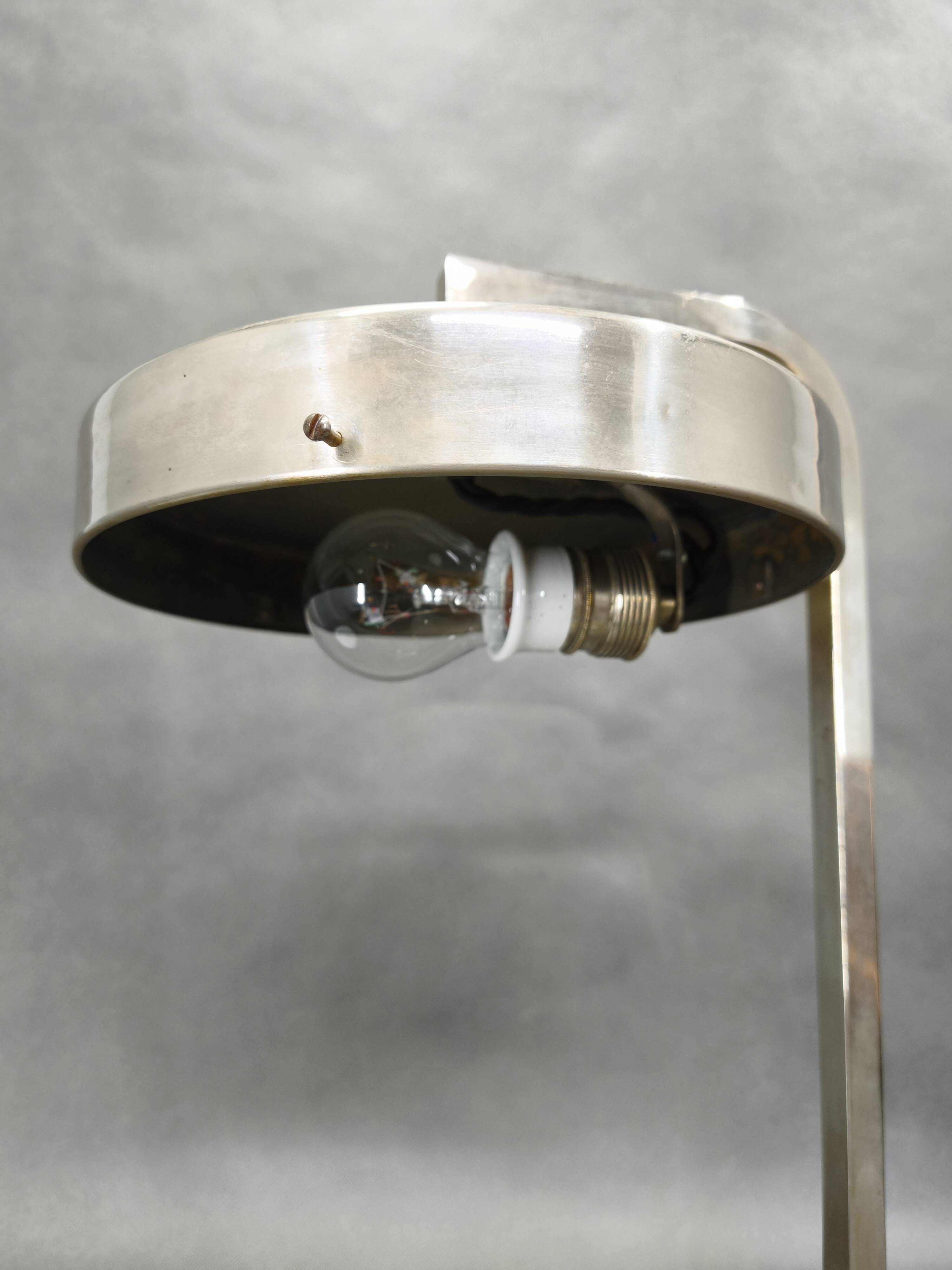 Rare Bauhaus Nickel Table Lamp with Glass Diffuser, 1930s