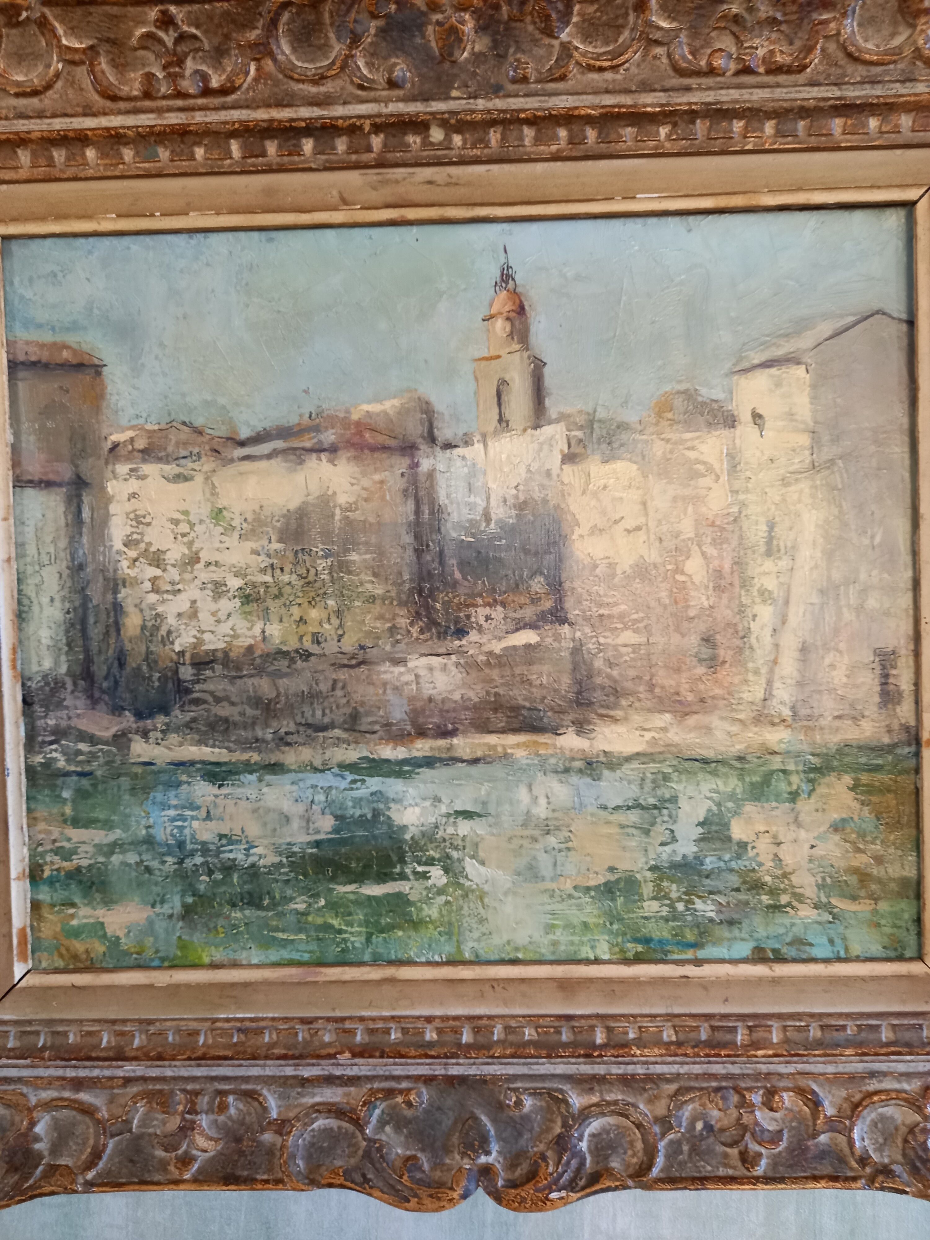 Tableau de raymond vernet  " clocher de  la  baie  de  saint  tropez "