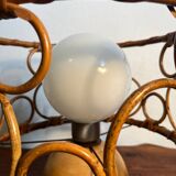Solid wood table lamp with opaline wicker globe