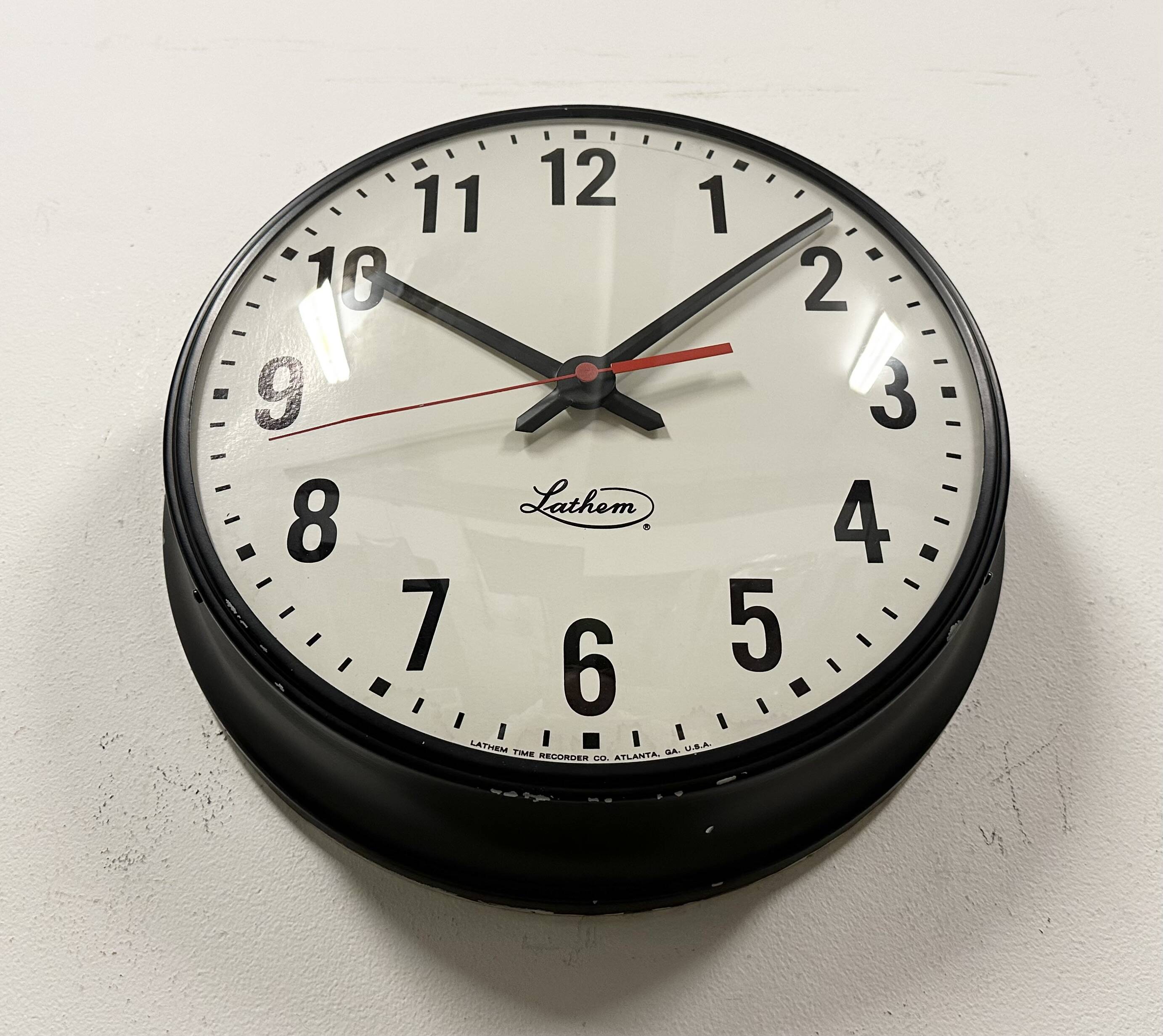 Vintage Black School Wall Clock from Lathem, 1980s