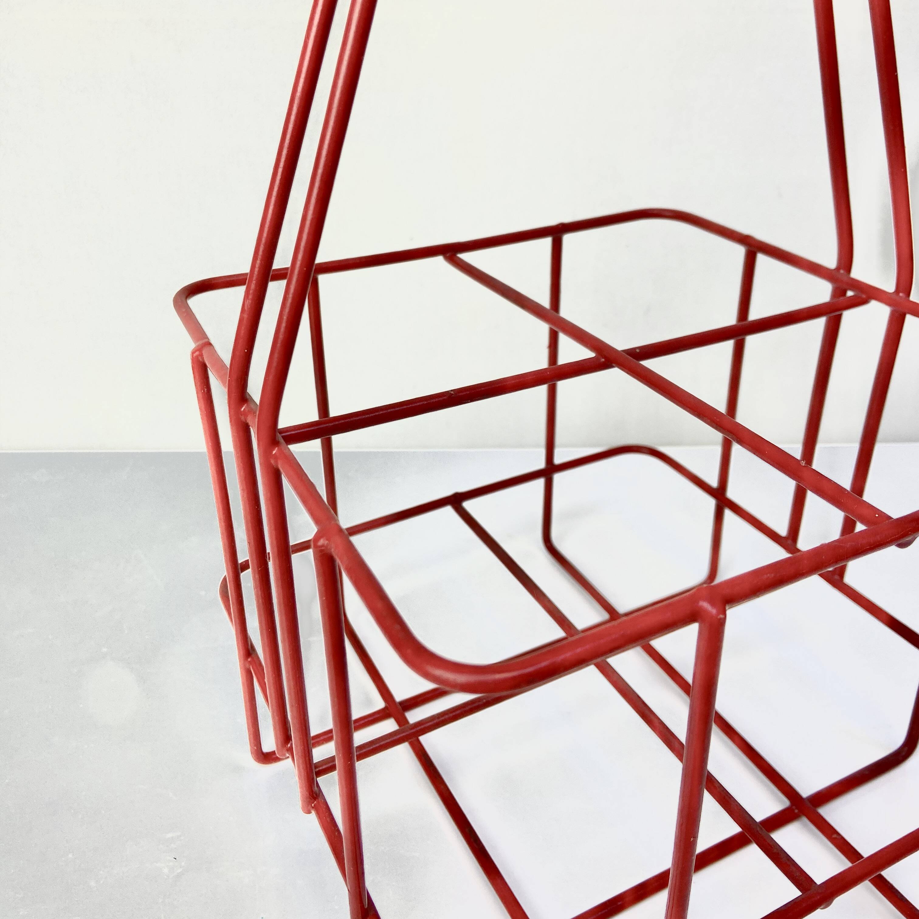 Metal bottle holder basket covered in bright red - caddy for 4 bottles