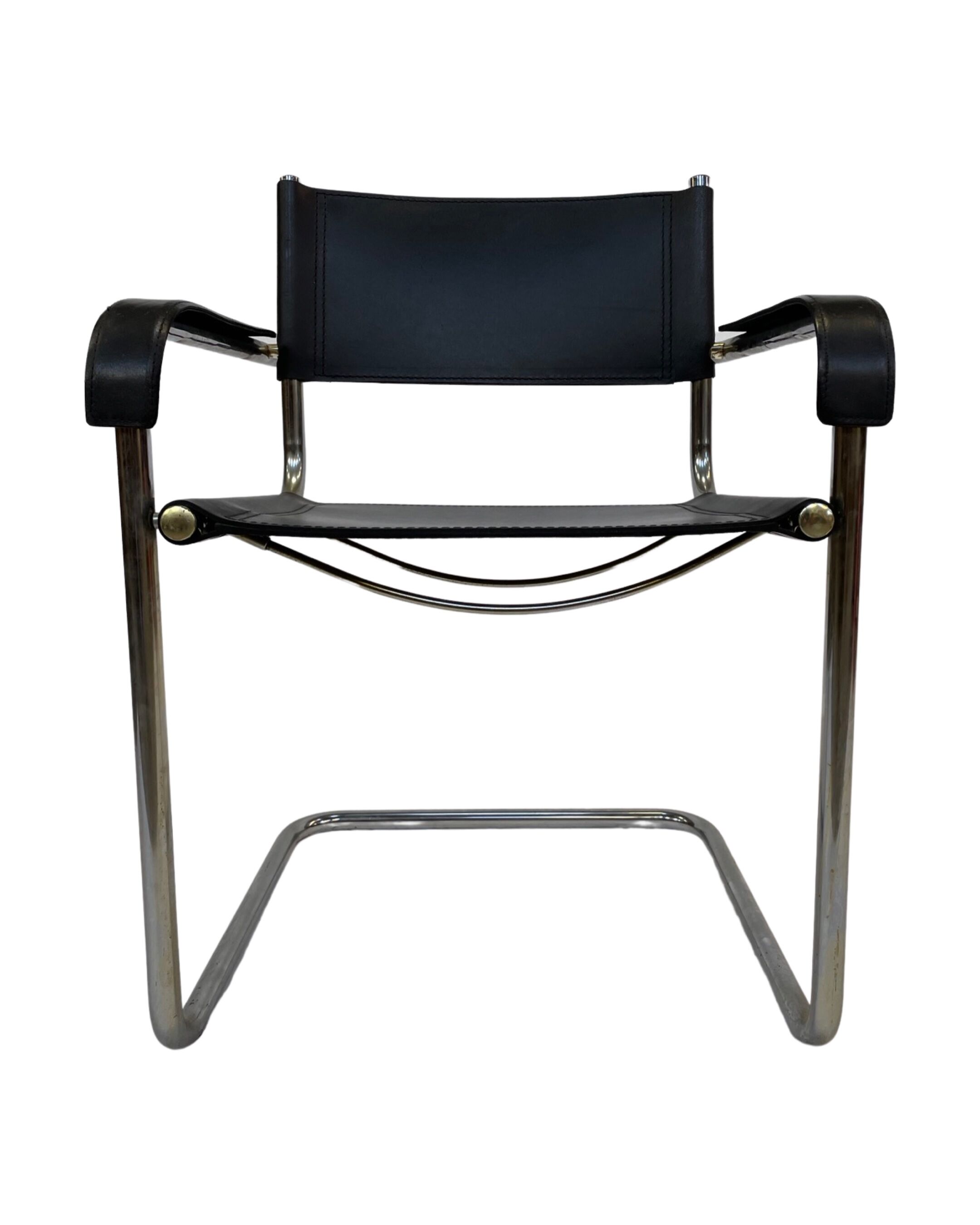 Set of 4 bauhaus cantilever chairs black leather and chrome design