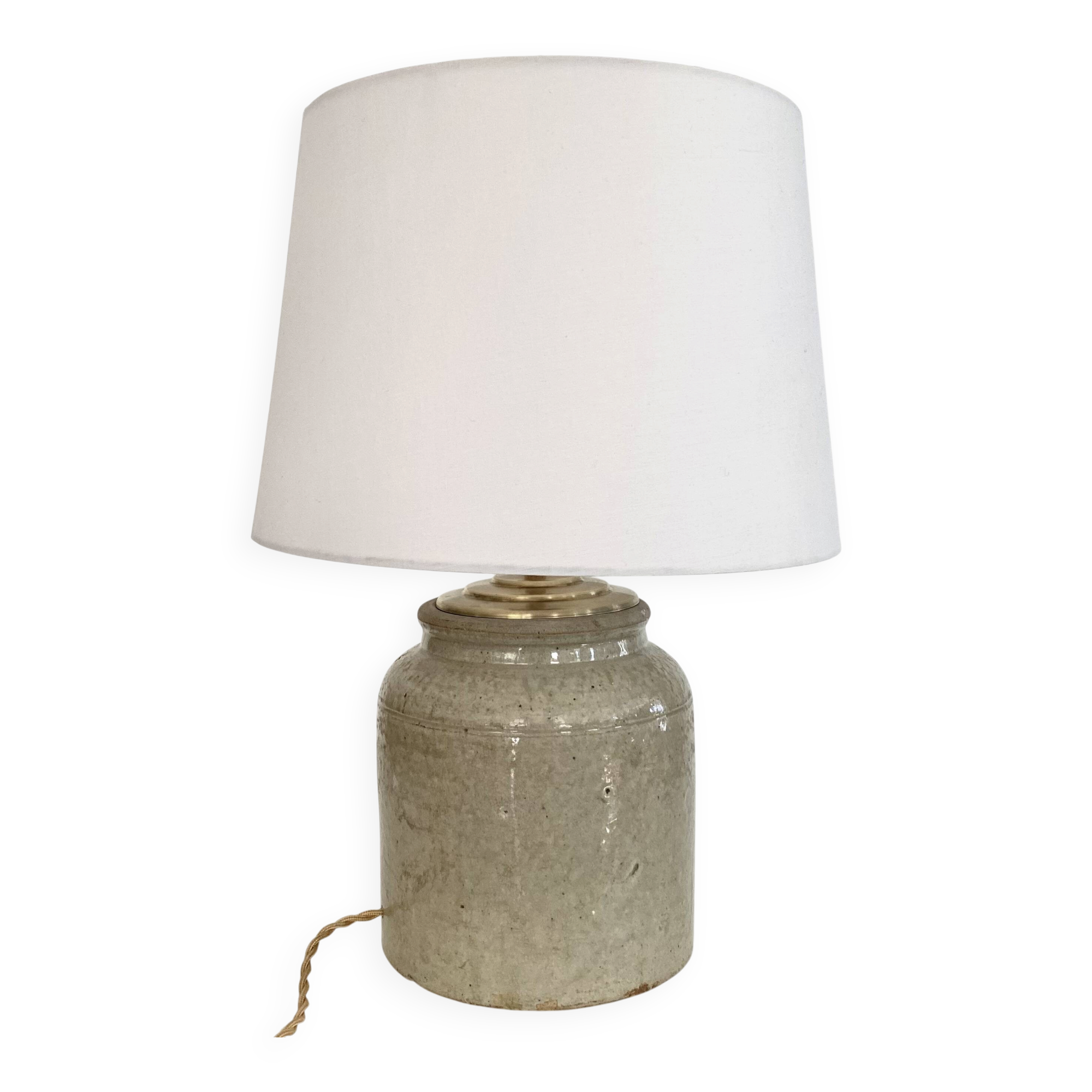 Lampe grès, câble tissu 2 M, abat-jour coton