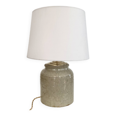 Lampe grès, câble tissu 2 M, abat-jour coton
