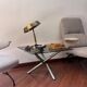 Vintage foldable coffee table, chromed tubular metal and smoked glass