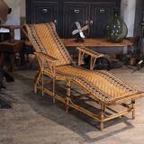 Antique 1930s rattan chaise longue