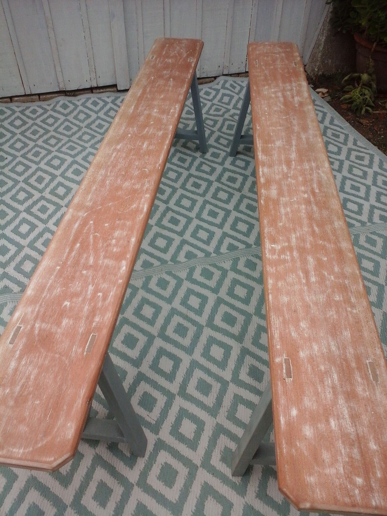 Pair of large wooden benches