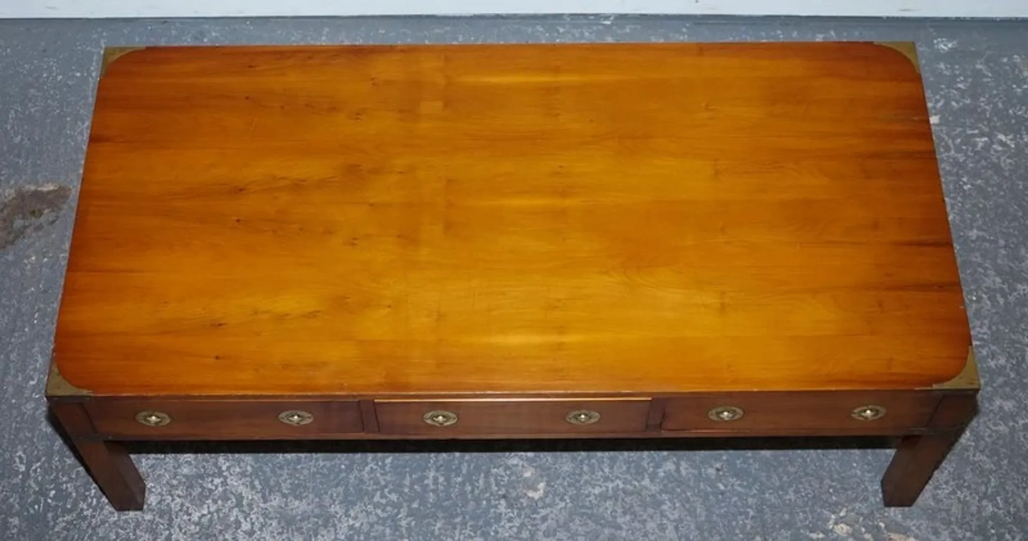 Vintage Military Campaign Coffee Table in Yew Wood and Brass