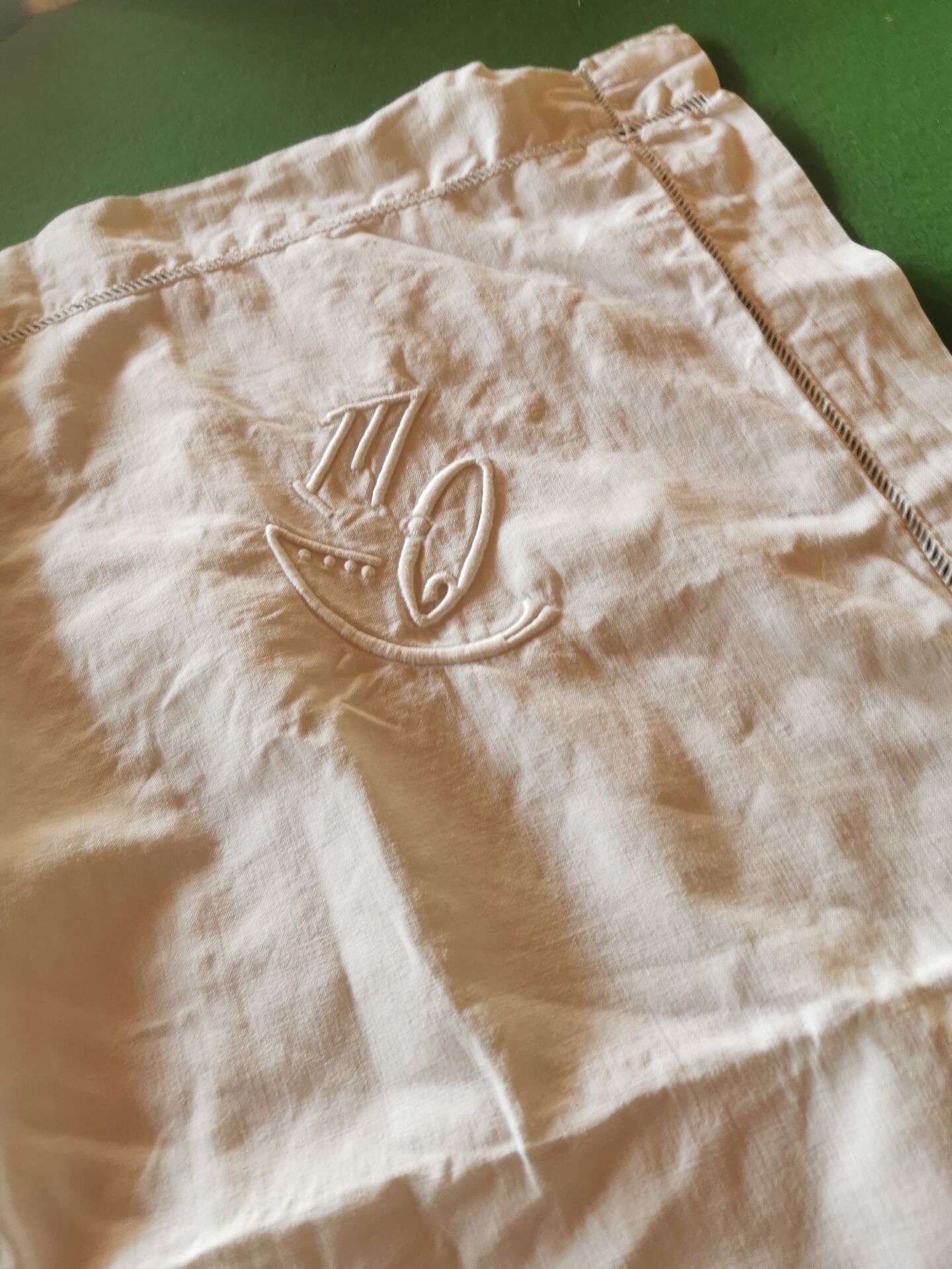 Pair of antique linen pillowcases with monogram