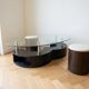 Vintage 1970s coffee table with 2 nesting poufs.