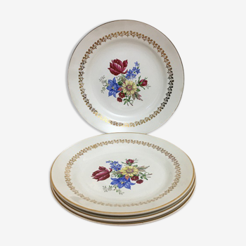 4 Flat Plates Vintage Porcelain Signed Sarreguemines