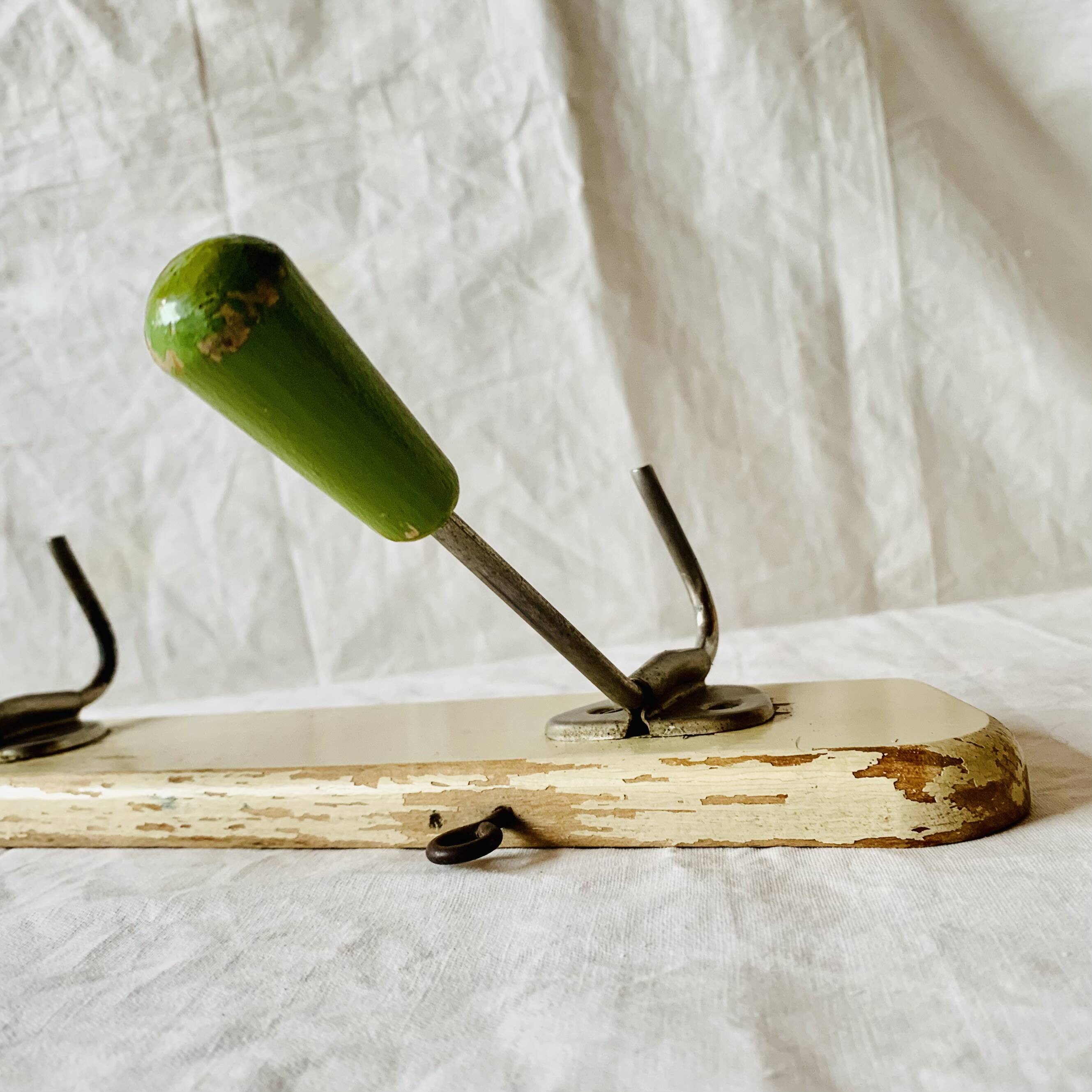 Vintage wooden wall coat rack - 3 hooks