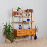 Rival 2 bay teak wall unit with 3 cabinets and 5 shelves by Brodrene Jatogs Norway, Kjell Riise, 196