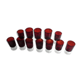 Set of 12 burgundy-coloured glasses