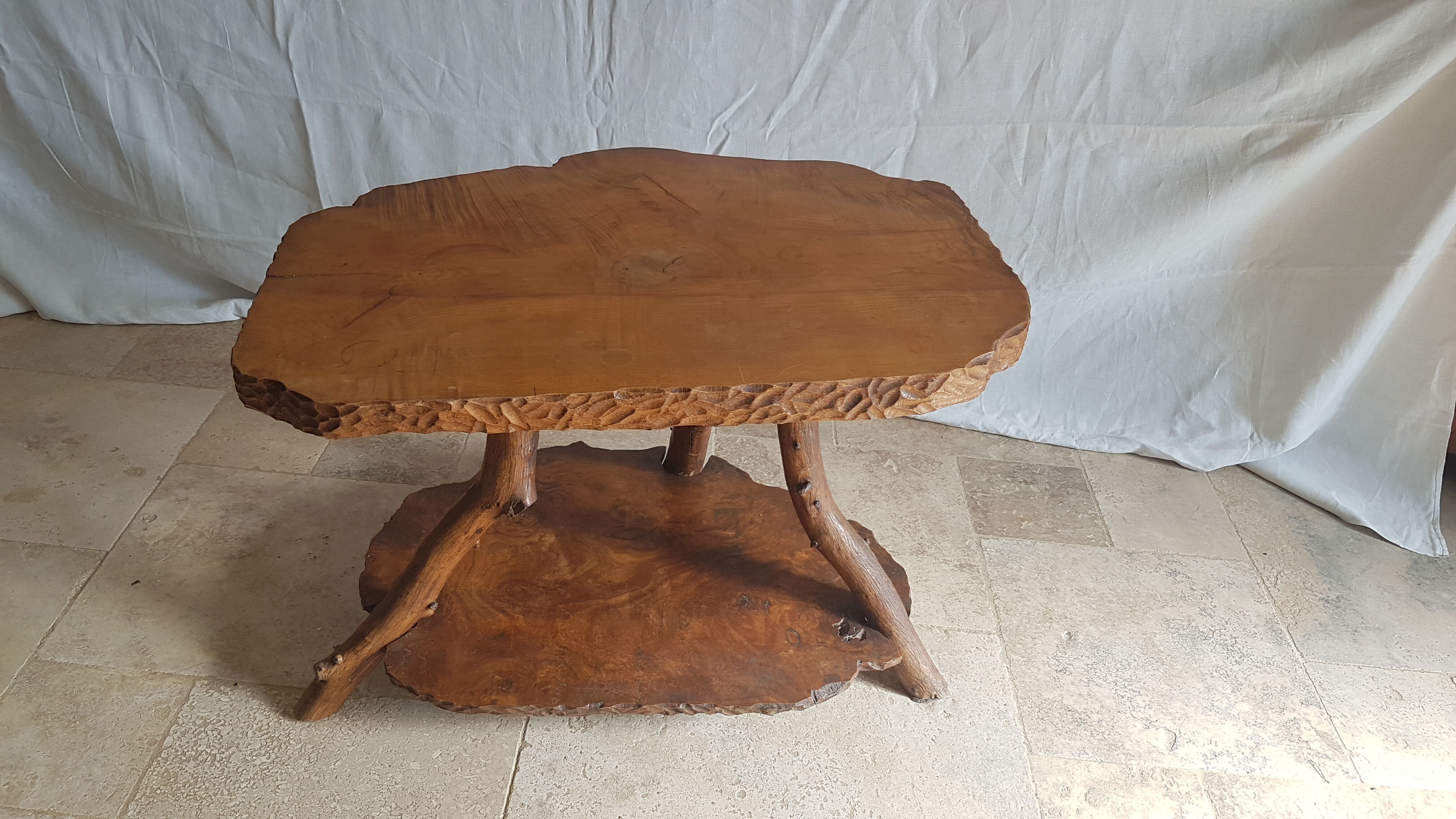 Solid elm coffee table with double tops