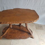 Table basse en bois massif d’orme double plateaux