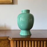 Paul Millet, Art Deco green ceramic vase, Sevres France 1930s